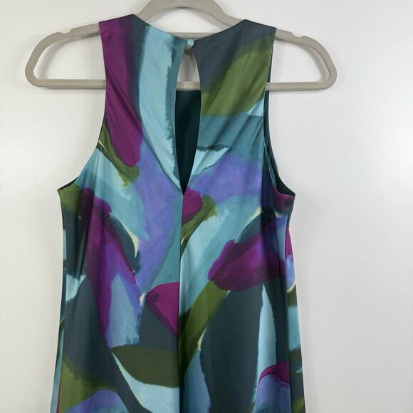 Banana Republic Factory Silky Crepe Midi Dress 2024 Small Watercolor Sleeveless - Picture 6 of 13